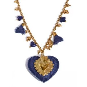 Gold and Blue Heart Pendant Necklace